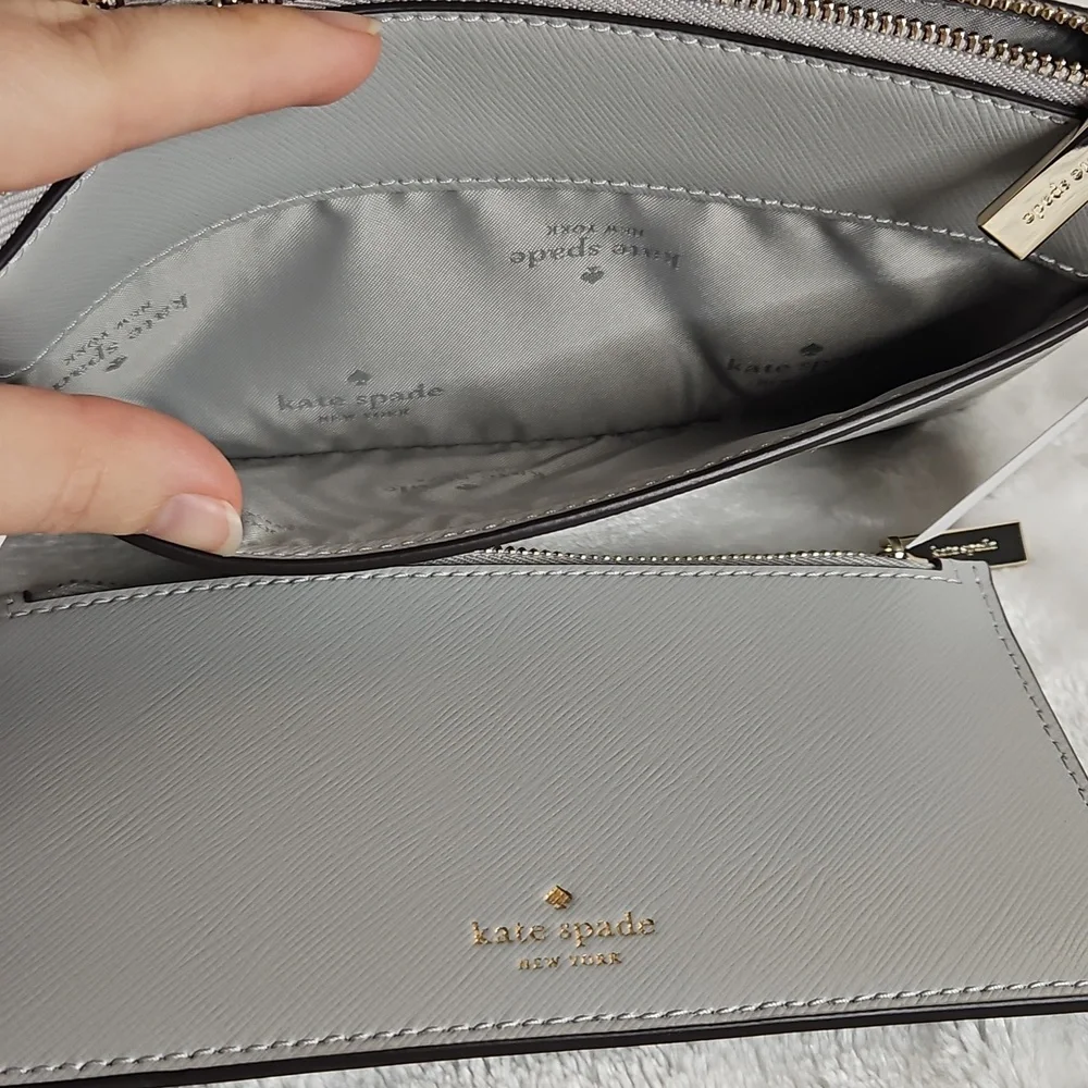 Kate Spade Sadie Crossbody Set Saffiano Leather Stone Path Gray Gold